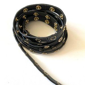 DIANE VON FURSTENBERG Haley Double Wrap Gold Snap Black Leather Belt NWOT